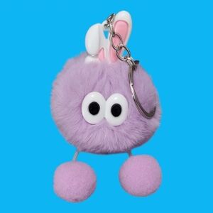 Bunny Rabbit Purple Keychain Pom Puff Stuffed Animal  6"